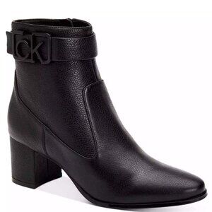 NEW Calvin Klein Freema Black Zip Buckled Ankle Boots Booties Pebble Leather 6.5